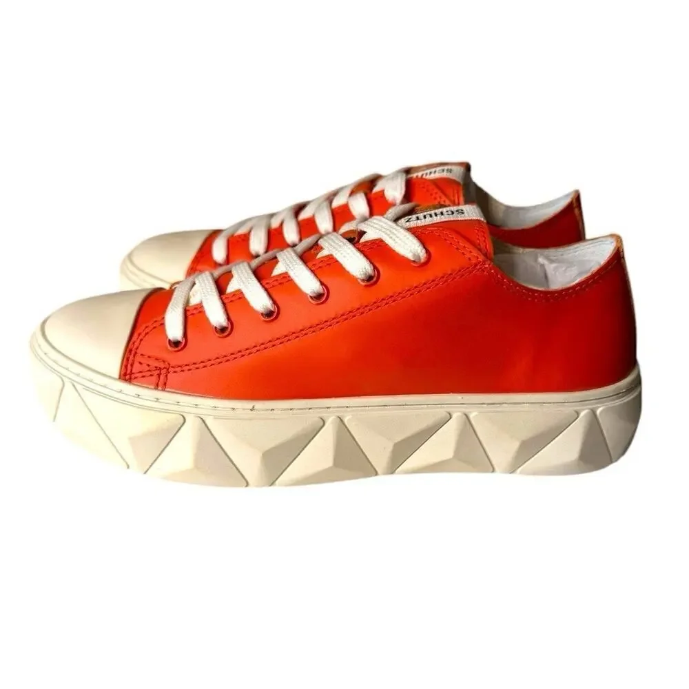 Schutz NEW Leather Lace Up Sneakers Energy Gianni Bright Orange Size 8.5 Women